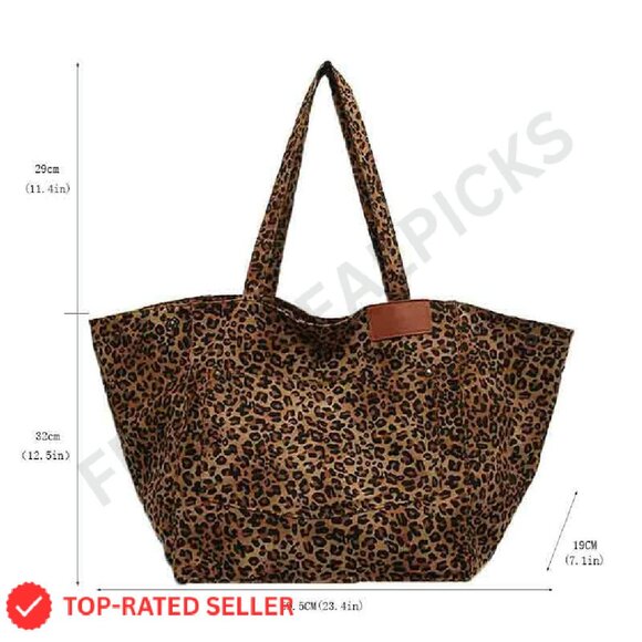 Leopard Print Canvas Tote Bag Large Capacity Crossbody Minimalist Chic - Picture 8 of 8